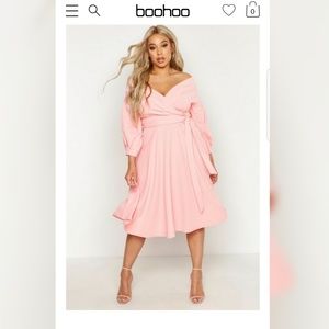 NWT Boohoo Off-the-shoulder Pink Midi Dress